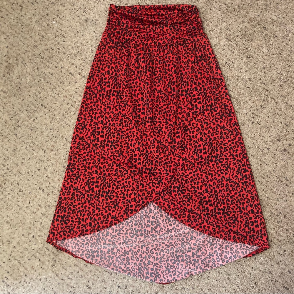 Apt. 9 bright red leopard print midi hi-lo wrap skirt high waist stretch pull on